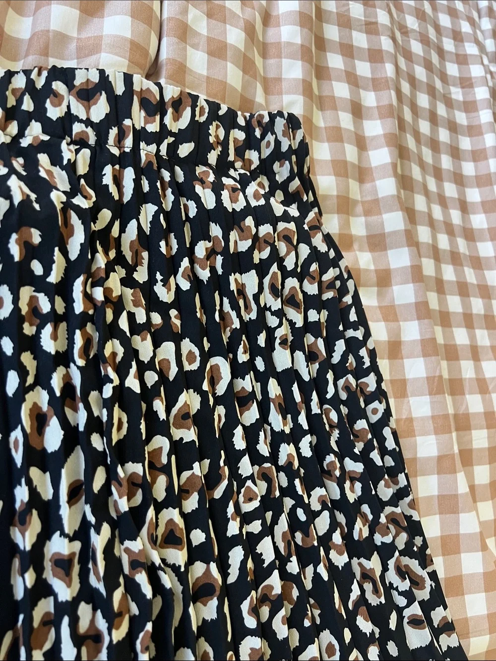 Umgee Black Leopard Print Pleated Maxi Skirt